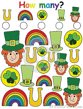 How many? Irish-themed educational activity page for preschool kids vector illustration Vector Illustration