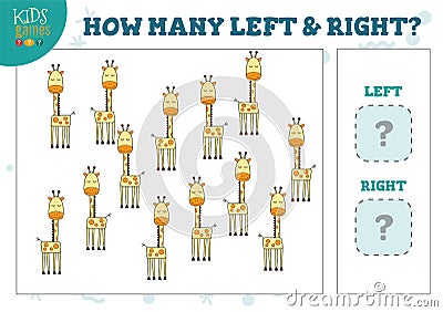 How many left and right cartoon giraffe counting game vector illustration Vector Illustration