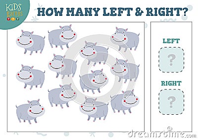 How many left and right cartoon hippo kids counting game vector illustration Vector Illustration