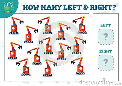 How many left and right cartoon robots kids counting game vector illustration Vector Illustration