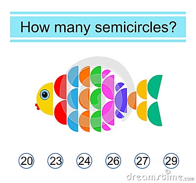 How many semicircles are there? Math game for kids. Task for development of attention and logic Vector Illustration