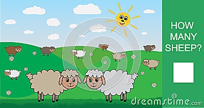 How many sheep, counting game for children. Learning numbers, mathematics. Vector illustration. Vector Illustration