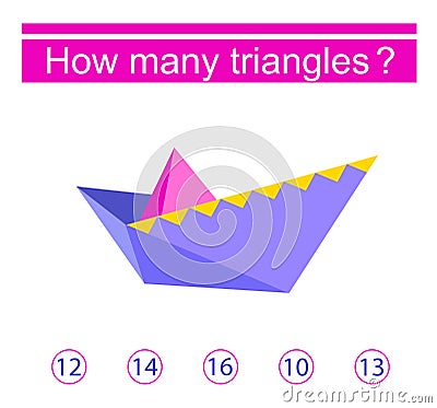 How many triangles? Math game for kids. Task for development of attention and logic. Vector Vector Illustration