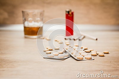 Smoking and drinking leads to medicine Stock Photo