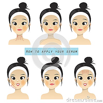 How to apply your serum by beautiful girl. Vector Illustration