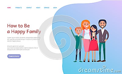 How to Be Happy Family Website with People Web Vector Illustration