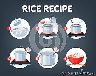 How to cook rice with few ingredients easy recipe Vector Illustration