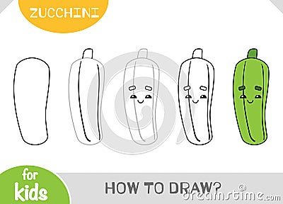 How to draw cartoon Zucchini vegetable. Educational step by step drawing tutorial for children Vector Illustration