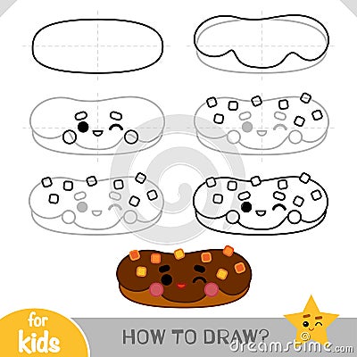 How to draw chocolate eclair for children. Step by step drawing tutorial Vector Illustration