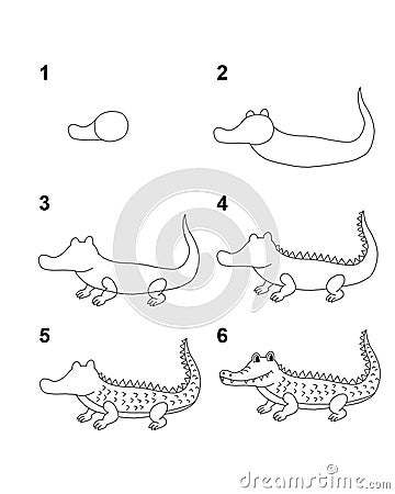 How to draw Crocodile step by step cartoon illustration with white background Cartoon Illustration