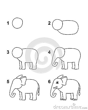 How to draw Elephant step by step cartoon illustration with white background Cartoon Illustration