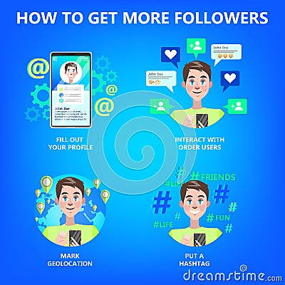 How to get many follower guide for people Vector Illustration