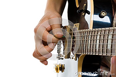 How to hold guitar pick Stock Photo