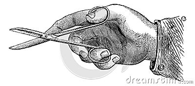 How to hold the scissors to make an incision, vintage engraving Vector Illustration