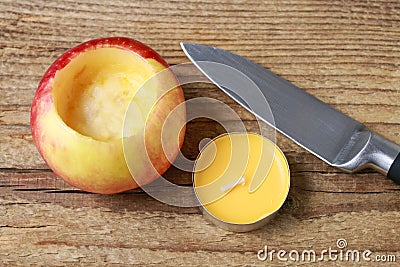 How to make apple candle holder - step by step Stock Photo