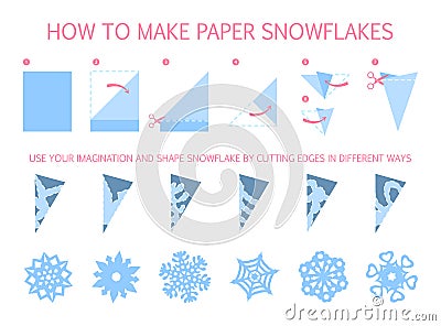 How to make christmas white snowflake of different shape diy Vector Illustration