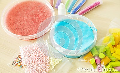 How to make fluffy slime Stock Photo