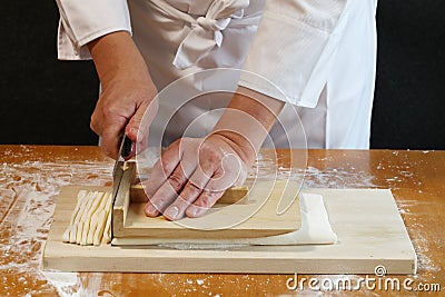 How to make japanese udon noodles Stock Photo