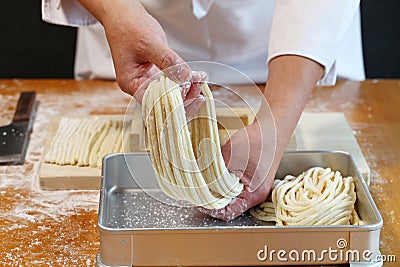 How to make japanese udon noodles Stock Photo