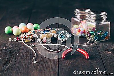 How to make necklace, fun handicraft. Stock Photo