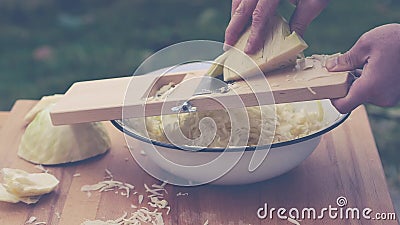 How To Make Sauerkraut Using A Wooden Cabbage Shredder How To Make Sauerkraut Using A Wooden Cabbage Shredder Stock Video Video Of Lose Anaerobic 112352573