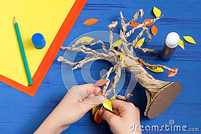 How to make together with child autumn tree. Step 9 Stock Photo