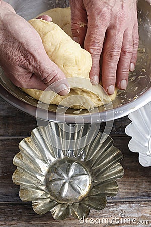 How to make yeast dough - step by step Stock Photo