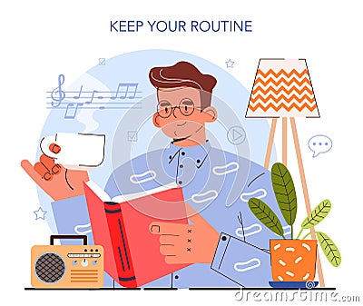 How to manage stress instruction concept. Keeping a daily routine. Vector Illustration