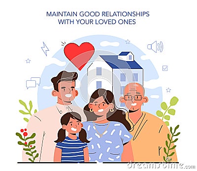 How to manage stress instruction concept. Maintain good relationships Vector Illustration