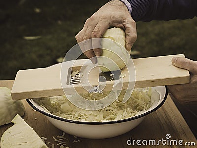 How to slice cabbage for homemade sauerkraut Stock Photo