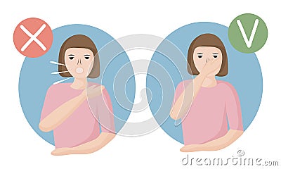 How to sneeze or cough properly, to prevent the spread of viruses. you have to close your mouth with hand. people with a cold and Vector Illustration