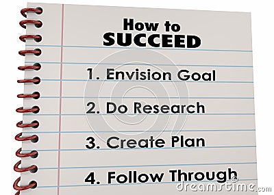 How to Succeed Plan Research Follow Through Stock Photo