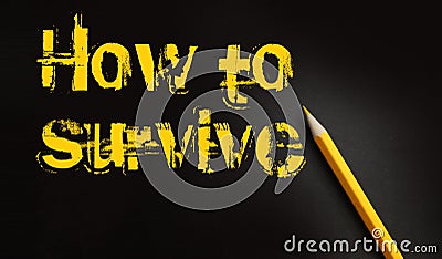 How to survive words and yellow pencil besides. Survival plan concept Stock Photo