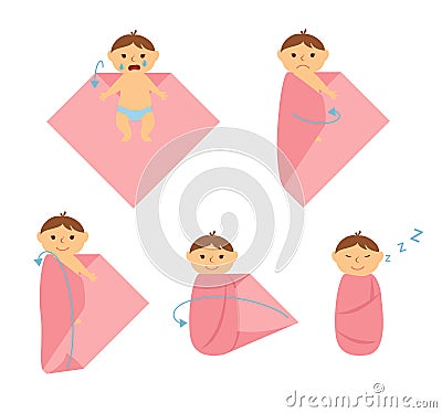 How to swaddle baby Vector Illustration