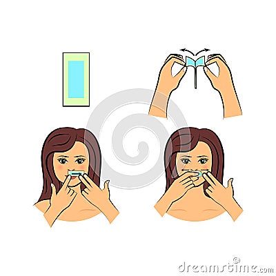 How to use strip wax for facial hair removal. Vector Illustration