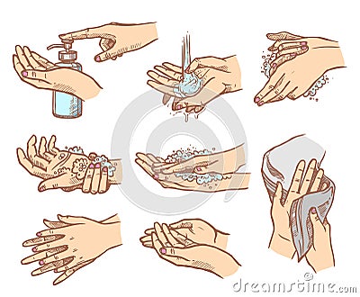 How to wash hands set Vector Illustration