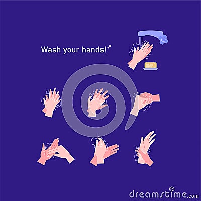 How to wash your hands properly Vector Illustration
