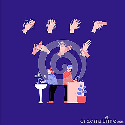 How to wash your hands properly Vector Illustration