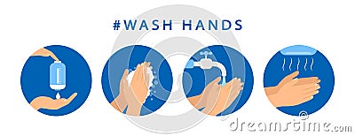 How to wash your hands. Step instructions washing hand. Preventive measures. Flat design Vector Illustration