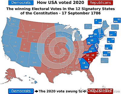 This is how USA voted in the 2020 presidential election showing the winning electoral vote in the 12 signatory states of the Ameri Stock Photo