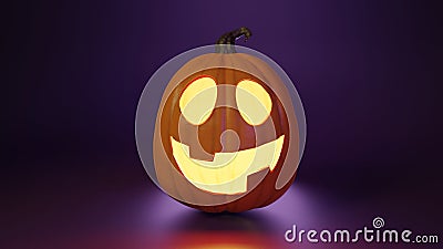 Howden Biggie Smile Pumpkin, Jack-o-lantern, Happy Halloween 3D illustration on dark purple background Cartoon Illustration