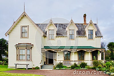 Puhi Nui Homestead in Howick Historical Village. Front view. Stock Photo