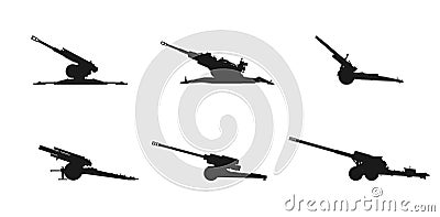 Howitzer and artillery gun icon set. army artillery systems. isolated vector image for military concepts and web design Vector Illustration