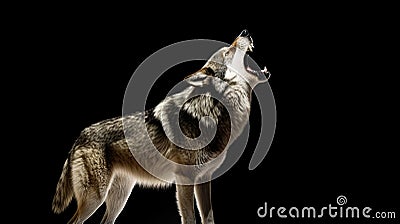 howling gray wolf isolated on dark background. AI Generative Stock Photo