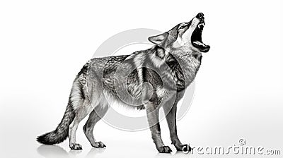 howling gray wolf isolated on white background. AI Generative Stock Photo