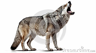 howling gray wolf isolated on white background. AI Generative Stock Photo