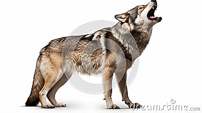 howling gray wolf isolated on white background. AI Generative Stock Photo