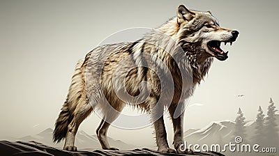 howling gray wolf isolated on white background. Generative AI Stock Photo