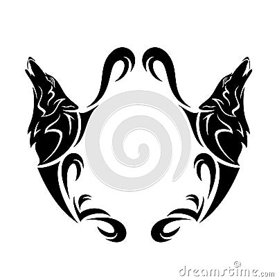Howling wolf heads and heraldic coat of arms template black and white vector design Vector Illustration
