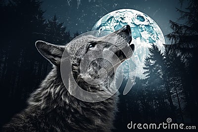 Howling wolf night. Generate Ai Stock Photo